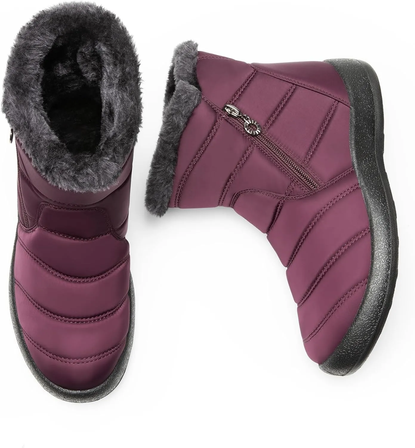 DREAM PAIRS Winter Boots for Women Warm Fur Lined with Zipper Flat Ankle Boots Comfortable Lightweight Outdoor Indoor Booties