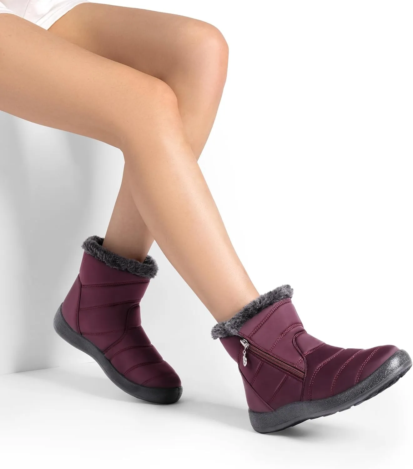 DREAM PAIRS Winter Boots for Women Warm Fur Lined with Zipper Flat Ankle Boots Comfortable Lightweight Outdoor Indoor Booties