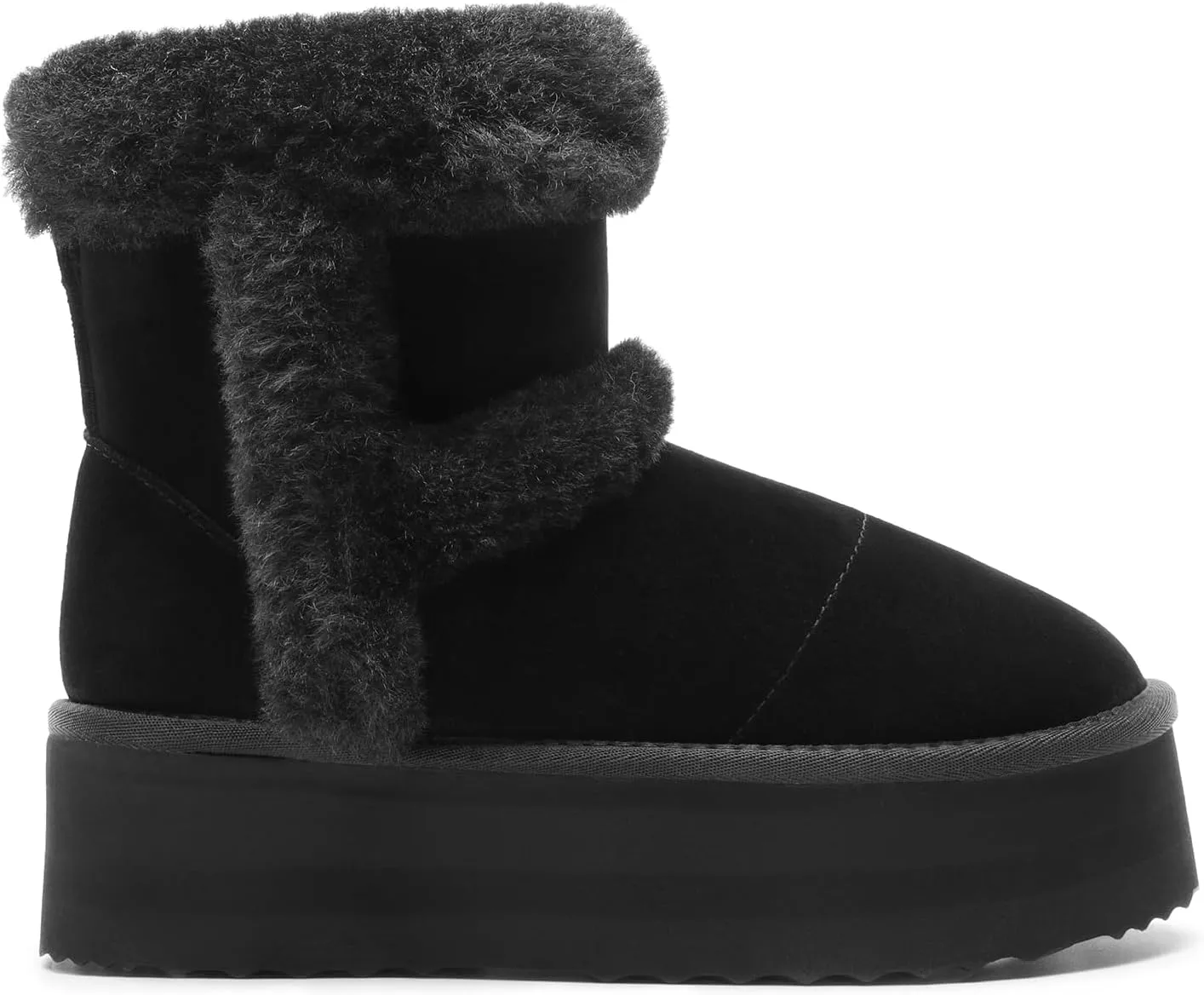 DREAM PAIRS Winter Platform Fur Boots for Women Genuine Suede Faux Fur Snow Booties Classic Warm Slip-On Memory Foam Comfort FuzzyChic Plush Platform Ankle Boots