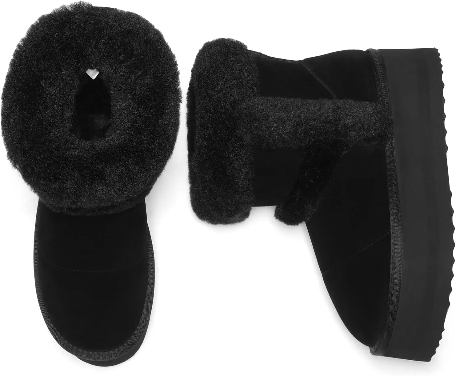 DREAM PAIRS Winter Platform Fur Boots for Women Genuine Suede Faux Fur Snow Booties Classic Warm Slip-On Memory Foam Comfort FuzzyChic Plush Platform Ankle Boots