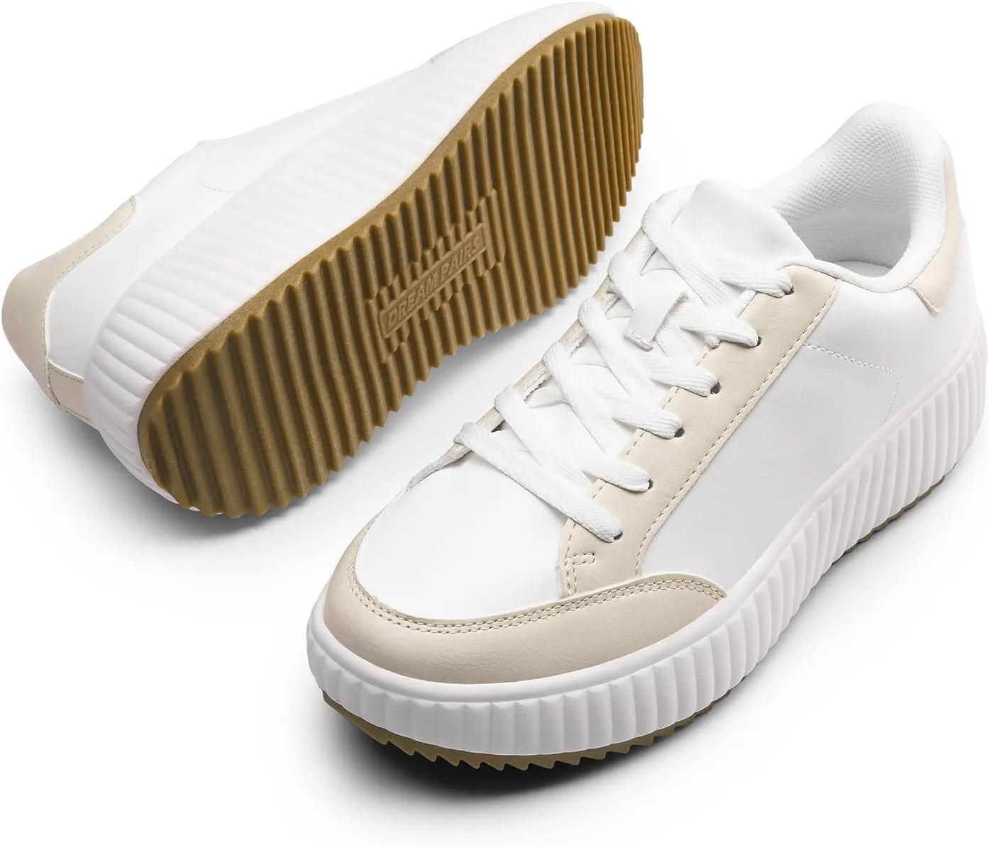 DREAM PAIRS Women Platform Chunky Lightweight Comfortable Casual Faux Leather Lace-Up Dee Walking Fashion Sneakers