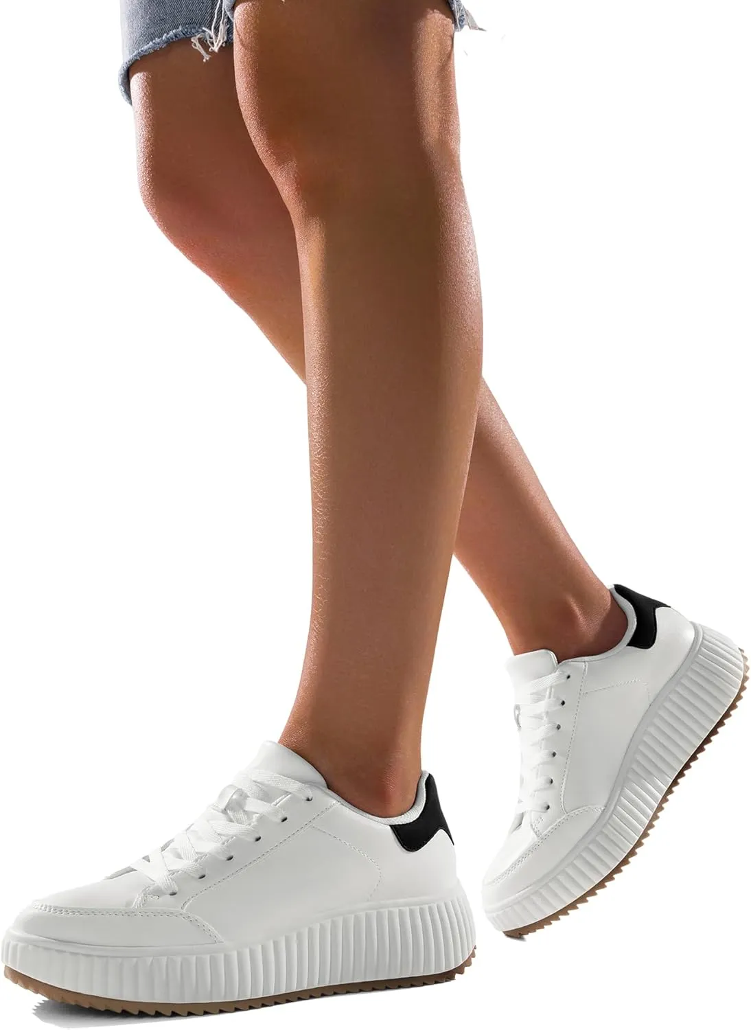 DREAM PAIRS Women Platform Chunky Lightweight Comfortable Casual Faux Leather Lace-Up Dee Walking Fashion Sneakers