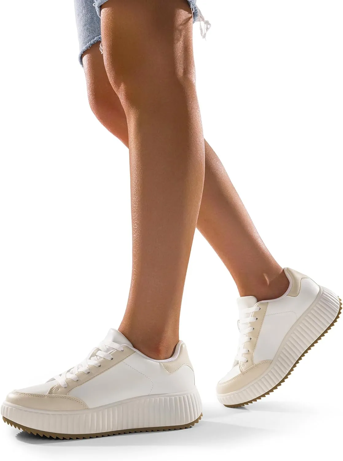 DREAM PAIRS Women Platform Chunky Lightweight Comfortable Casual Faux Leather Lace-Up Dee Walking Fashion Sneakers