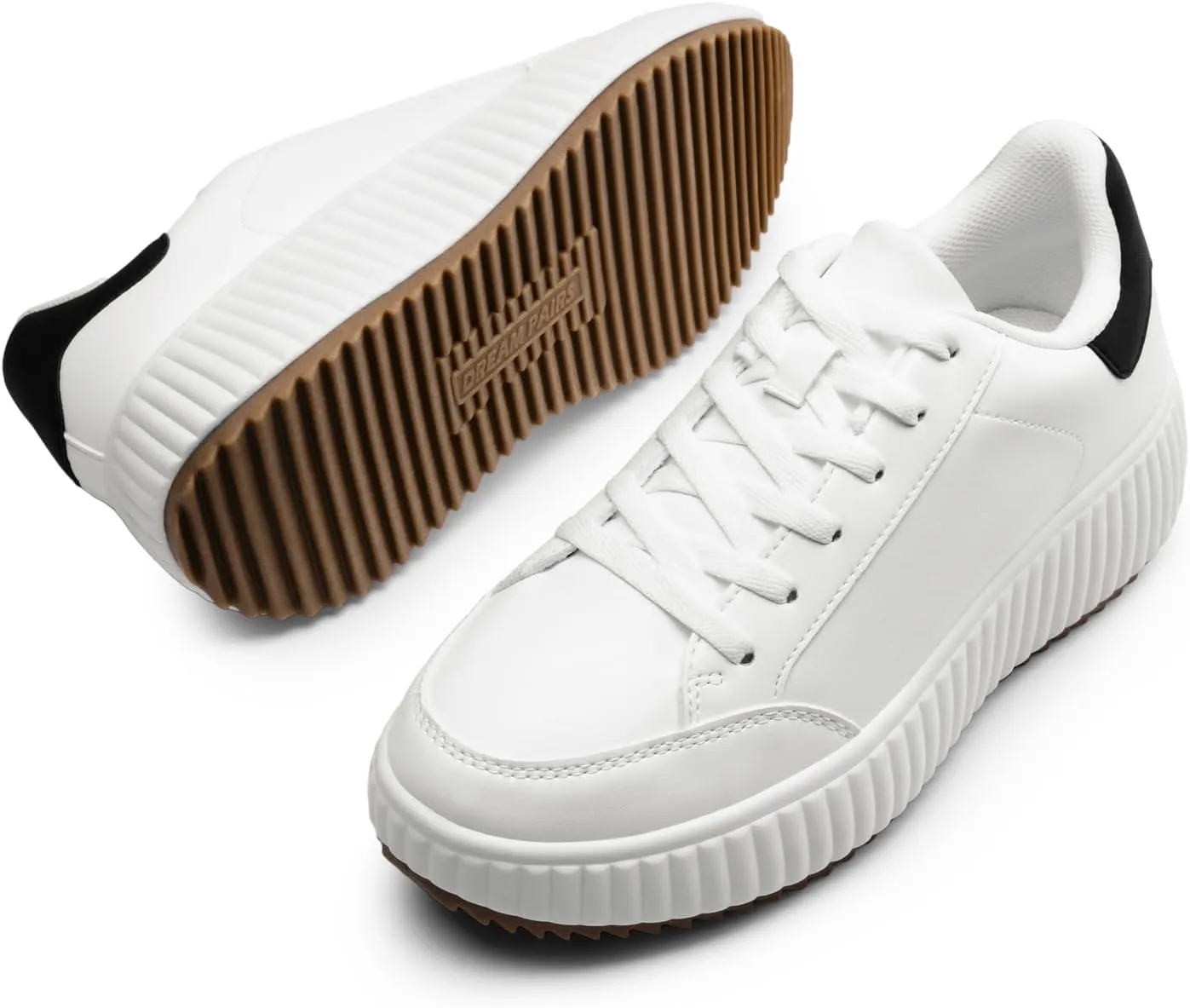 DREAM PAIRS Women Platform Chunky Lightweight Comfortable Casual Faux Leather Lace-Up Dee Walking Fashion Sneakers