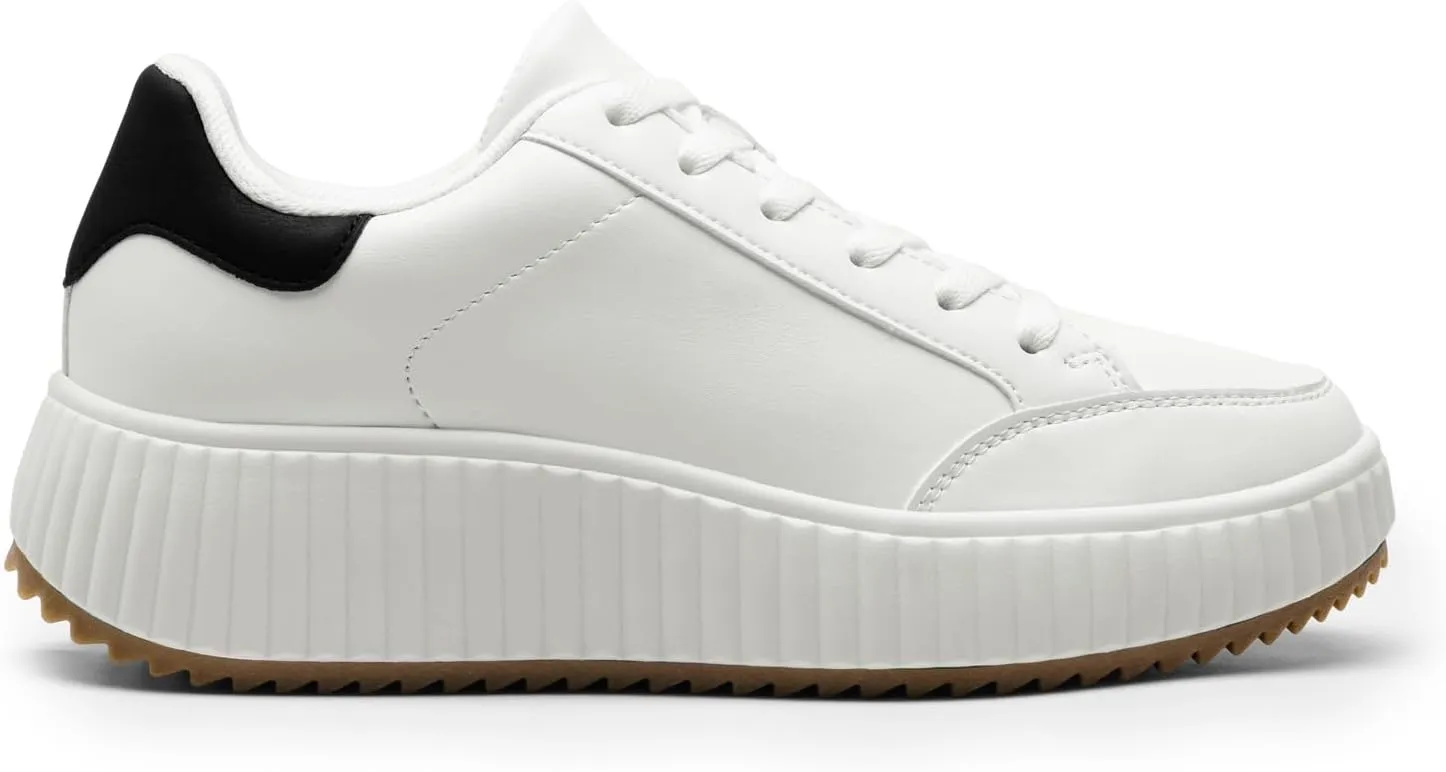 DREAM PAIRS Women Platform Chunky Lightweight Comfortable Casual Faux Leather Lace-Up Dee Walking Fashion Sneakers
