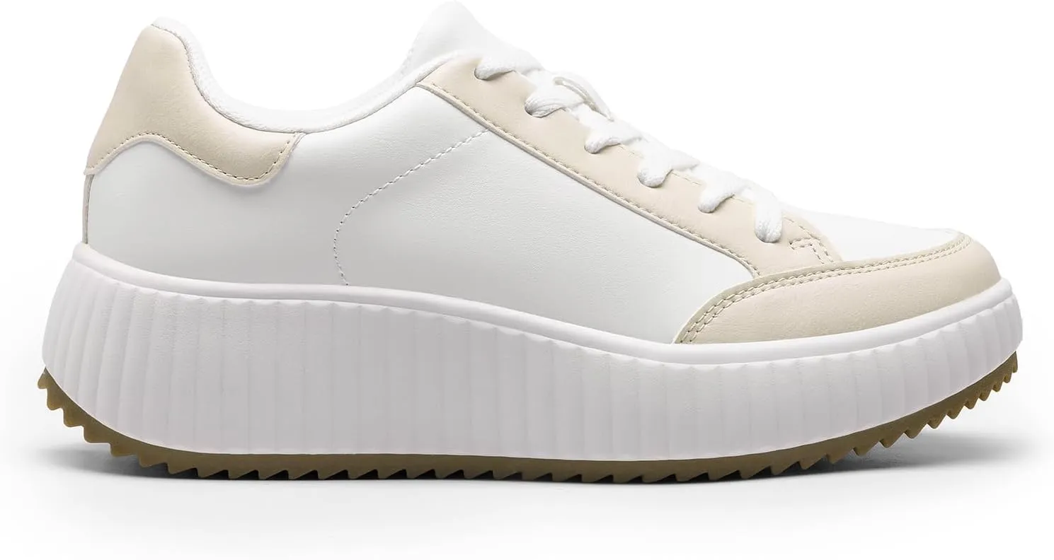 DREAM PAIRS Women Platform Chunky Lightweight Comfortable Casual Faux Leather Lace-Up Dee Walking Fashion Sneakers