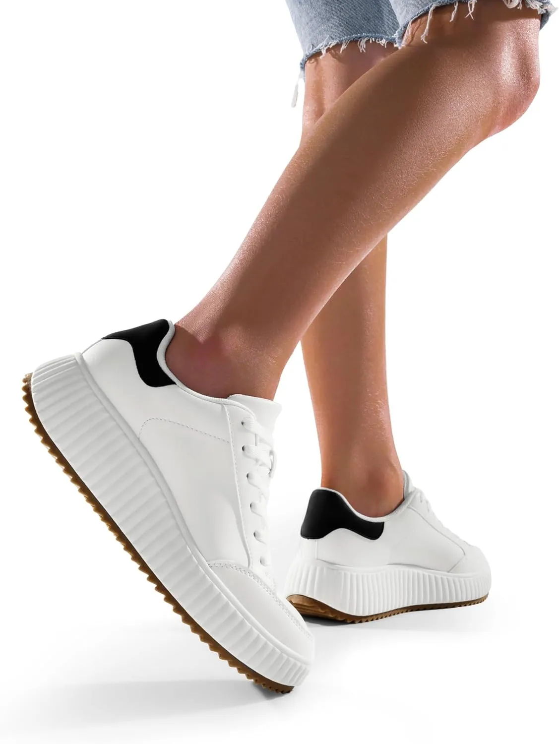 DREAM PAIRS Women Platform Chunky Lightweight Comfortable Casual Faux Leather Lace-Up Dee Walking Fashion Sneakers