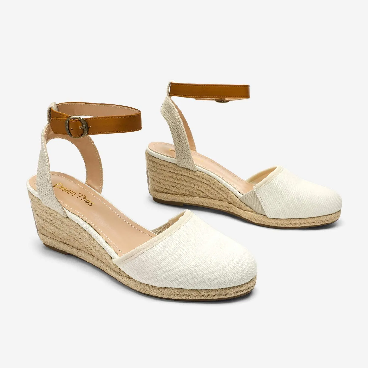 DREAM PAIRS Women's Ankle Strap Closed Toe Espadrille Wedge Heels Sandals