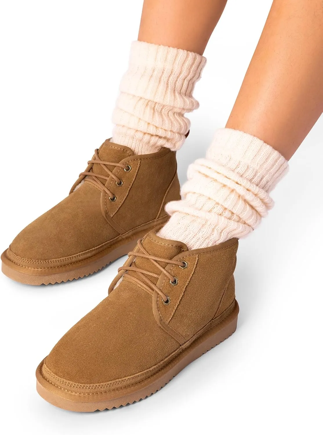 DREAM PAIRS Women's Ankle Winter Boots Genuine Suede Leather Faux Fur Lace Up Snow Warm Comfort Cozy Short Booties FuzzyGo Women's Cozy