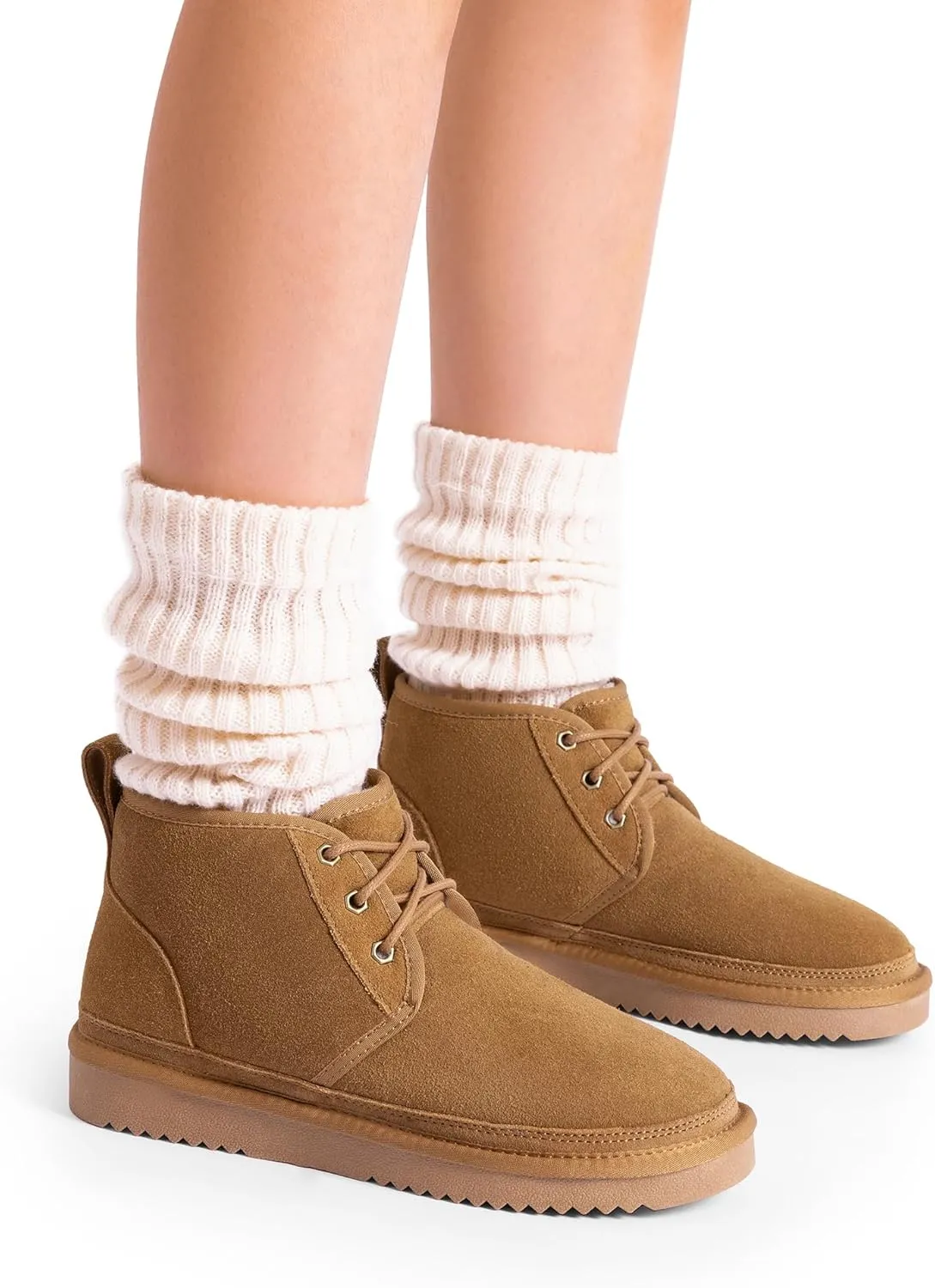 DREAM PAIRS Women's Ankle Winter Boots Genuine Suede Leather Faux Fur Lace Up Snow Warm Comfort Cozy Short Booties FuzzyGo Women's Cozy