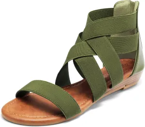 DREAM PAIRS Women's Elastic Ankle Strap Low Wedges Sandals
