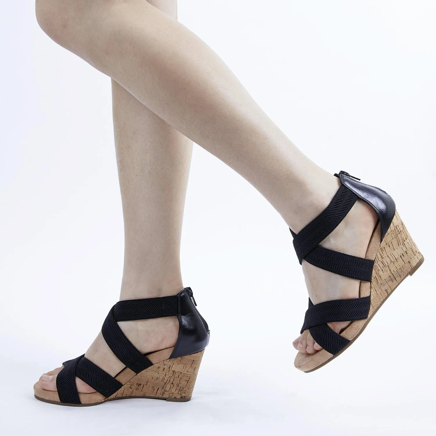 DREAM PAIRS Womens Elastic Ankle Strap Open Toe Platform Wedge Sandals Comfortable Summer Shoes