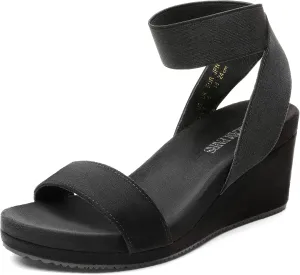 DREAM PAIRS Womens Elastic Ankle Strap Open Toe Platform Wedge Sandals Comfortable Summer Shoes