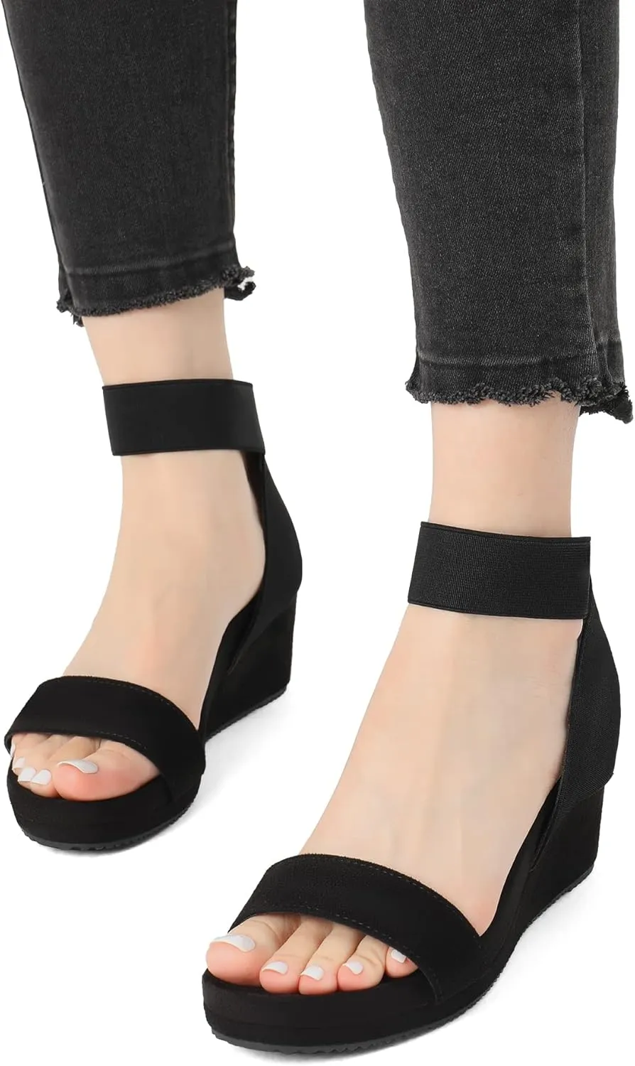 DREAM PAIRS Womens Elastic Ankle Strap Open Toe Platform Wedge Sandals Comfortable Summer Shoes