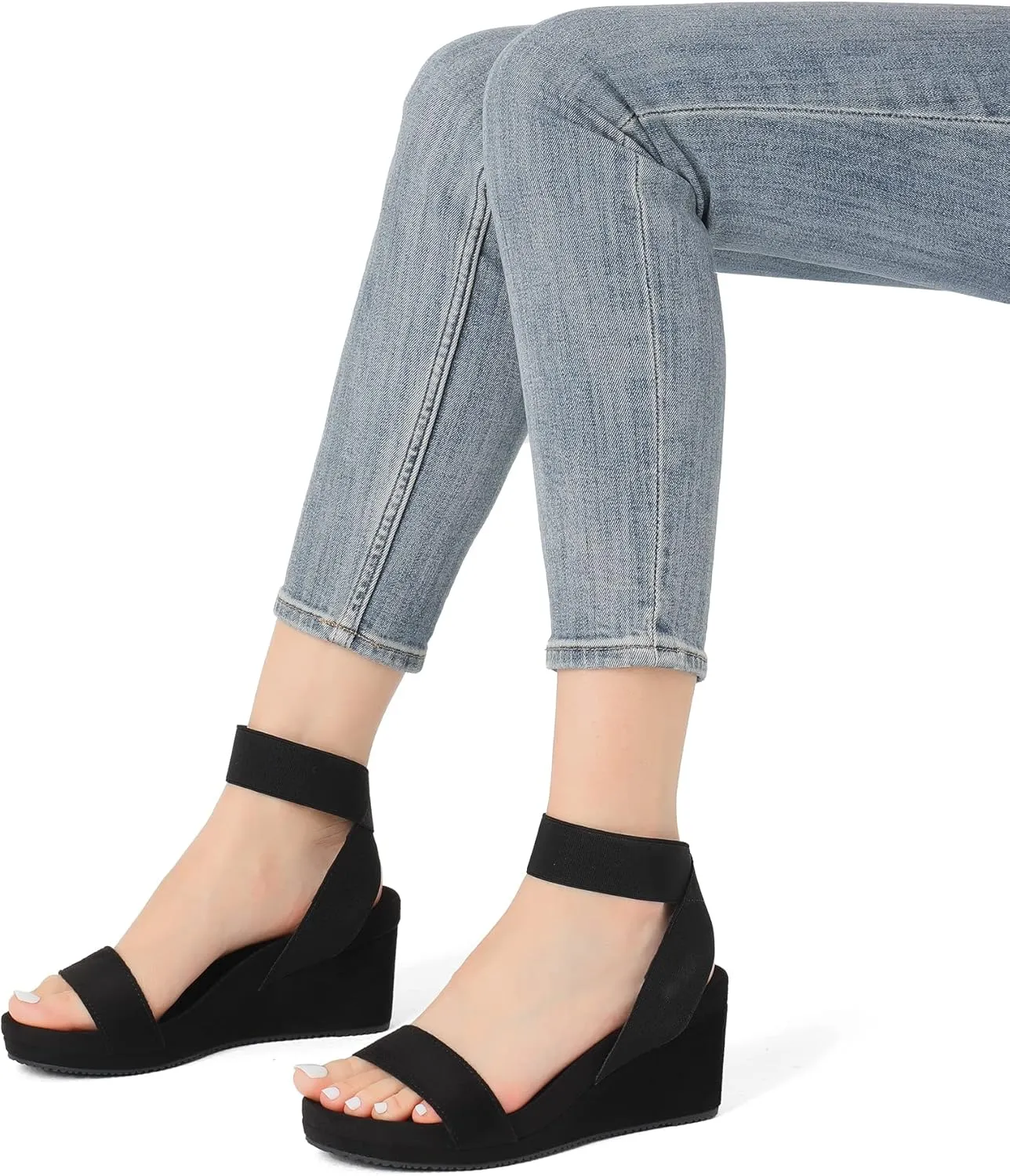 DREAM PAIRS Womens Elastic Ankle Strap Open Toe Platform Wedge Sandals Comfortable Summer Shoes