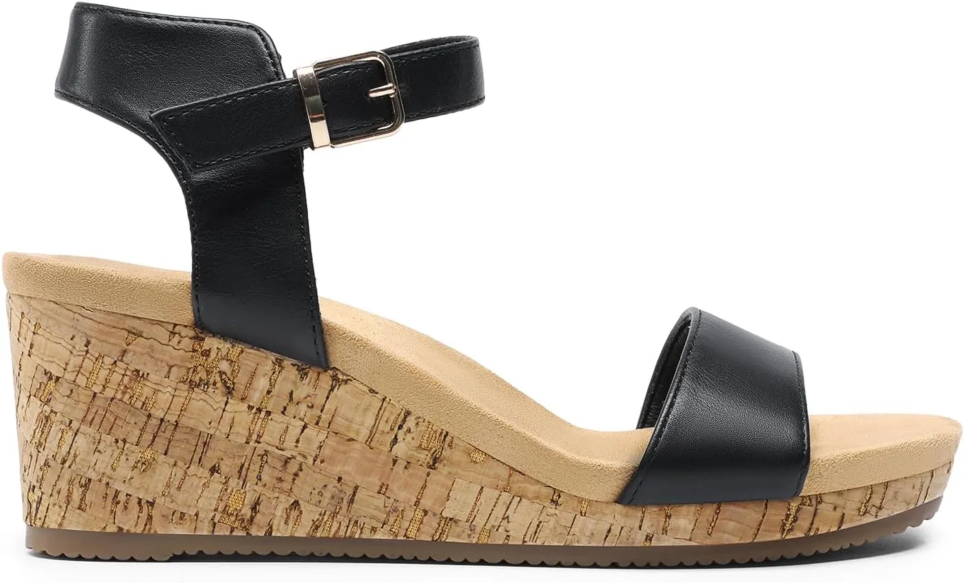DREAM PAIRS Women's Open Toe Buckle Ankle Strap Platform Wedge Sandals