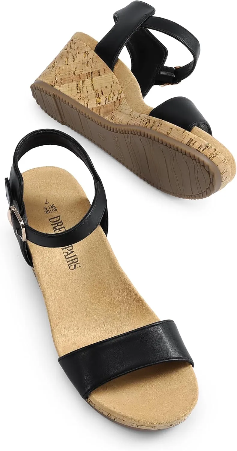 DREAM PAIRS Women's Open Toe Buckle Ankle Strap Platform Wedge Sandals