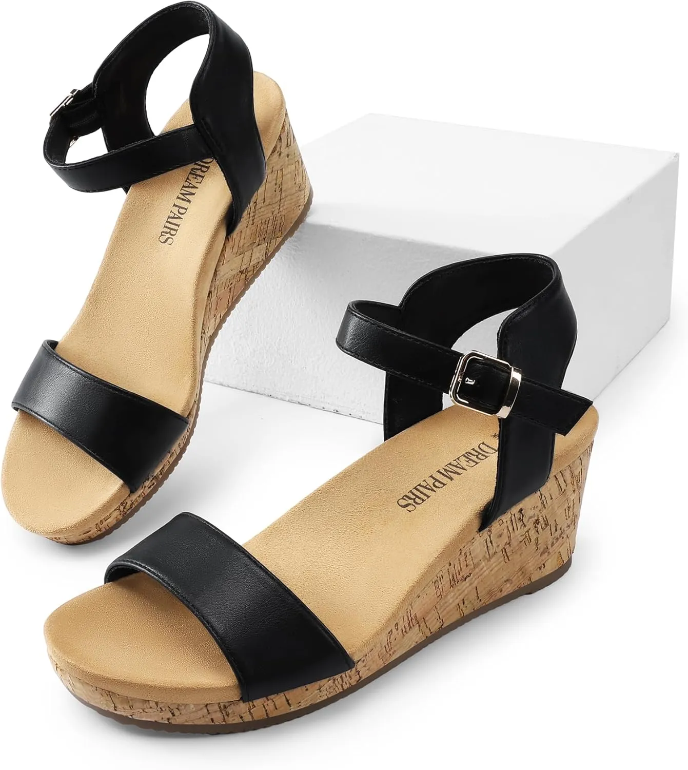 DREAM PAIRS Women's Open Toe Buckle Ankle Strap Platform Wedge Sandals