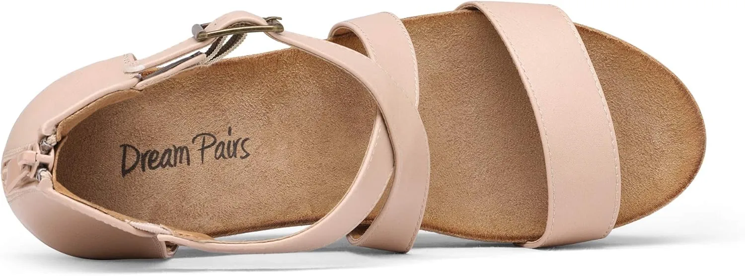 DREAM PAIRS Women's Open Toe Buckle Ankle Strap Summer Platform Wedge Sandals