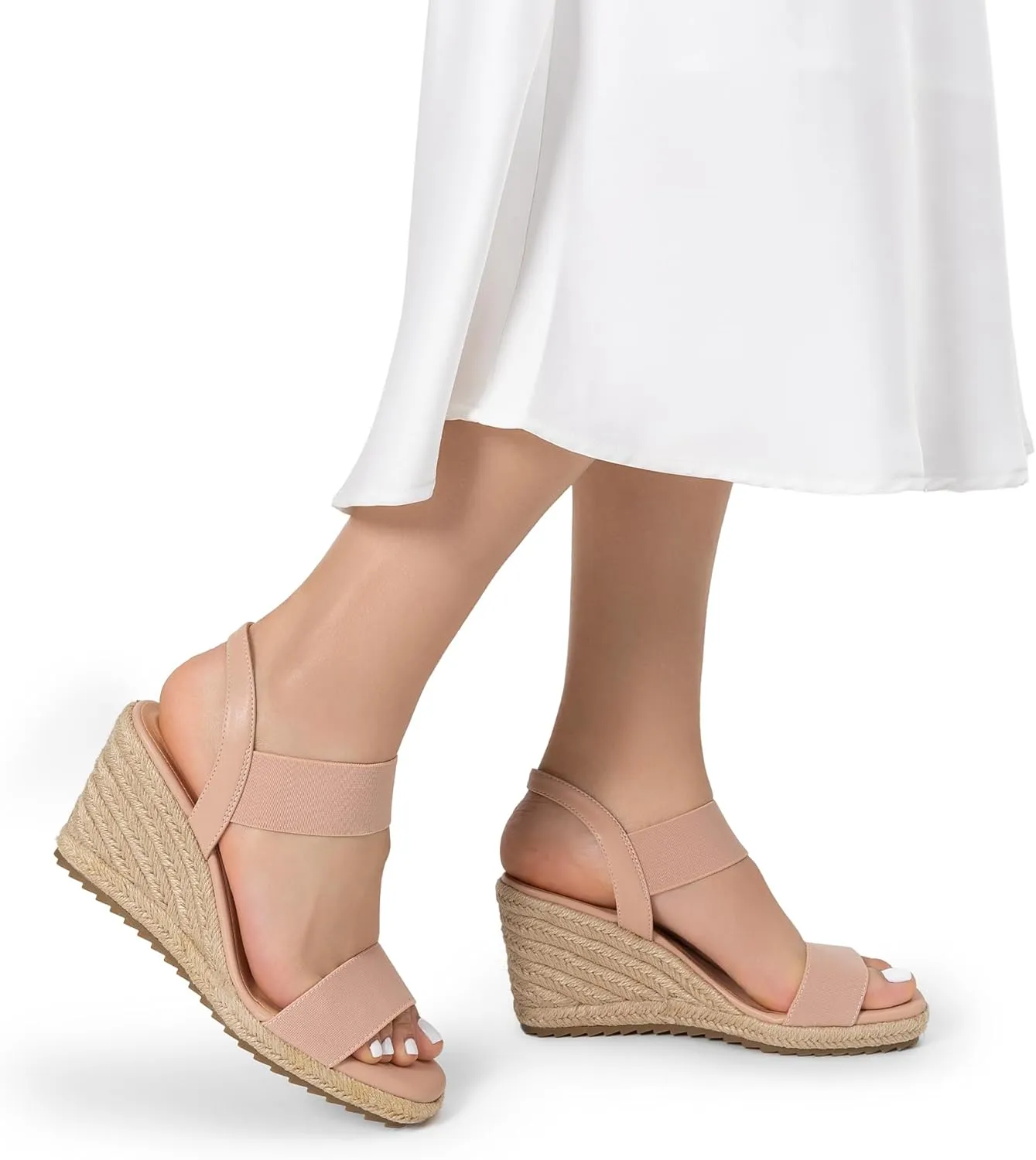 DREAM PAIRS Womens Open Toe Espadrilles Dressy Platform Sandals Slip on Elastic Ankle Strap Wedges Sandals