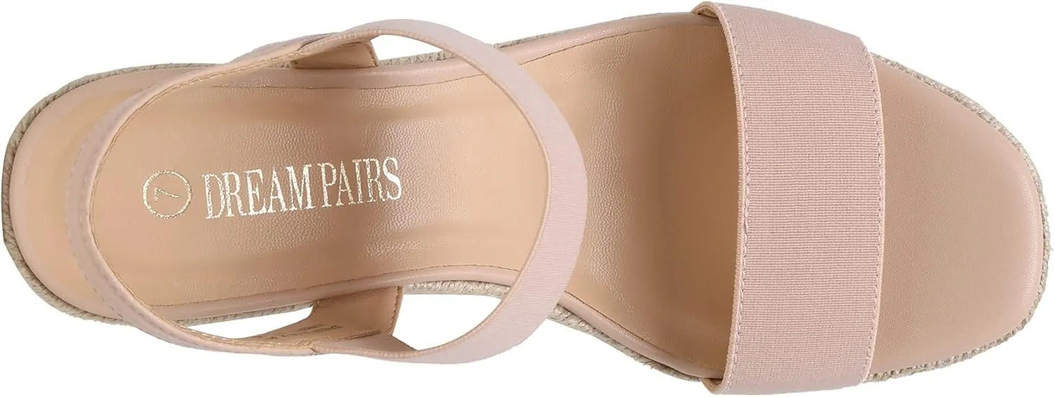 DREAM PAIRS Womens Open Toe Espadrilles Dressy Platform Sandals Slip on Elastic Ankle Strap Wedges Sandals