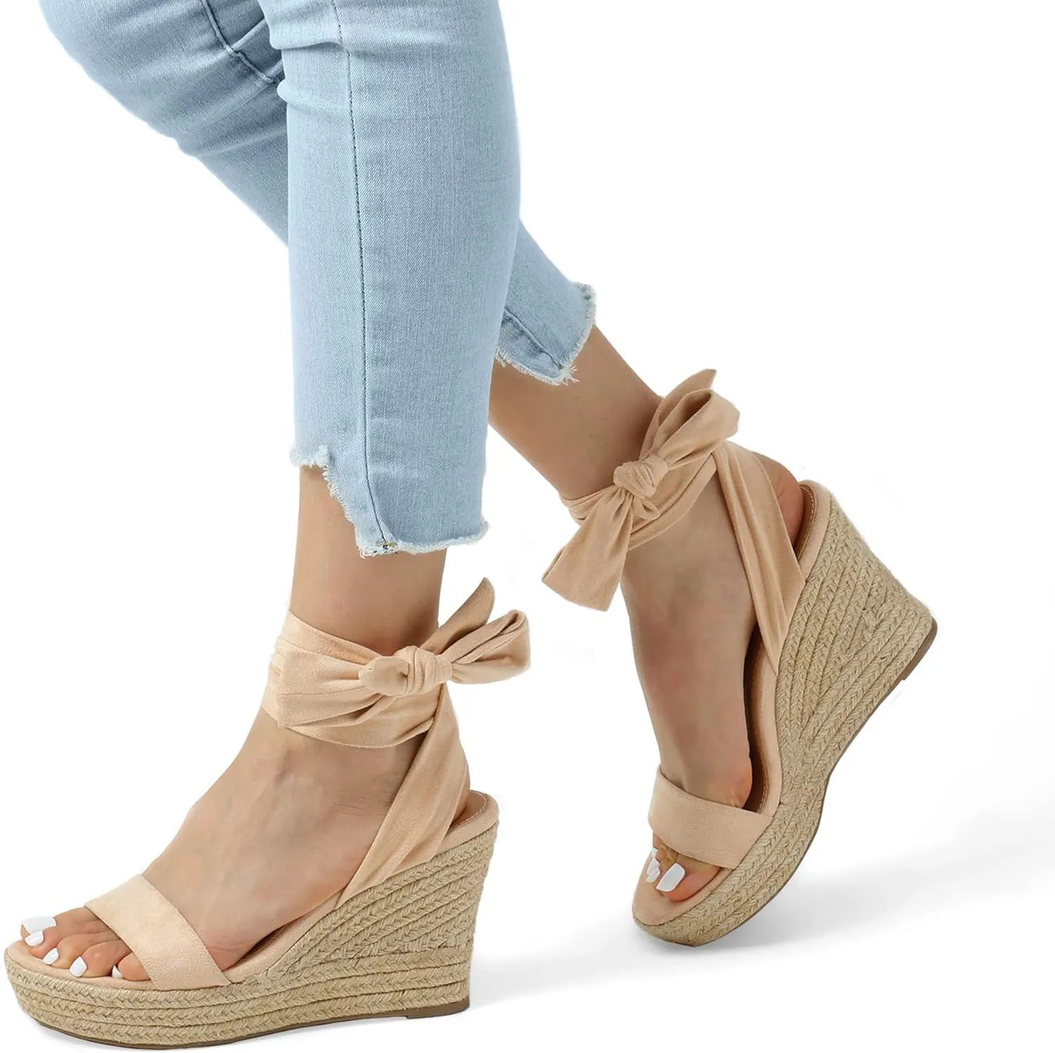 DREAM PAIRS Womens Open Toe Espadrilles Wedges Tie Lace Up Cute Ankle Strap Platform Sandals Dressy Shoes