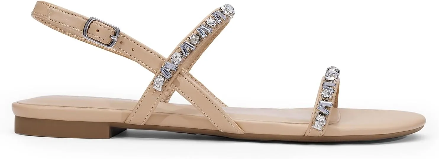 DREAM PAIRS Women's Rhinestone Sandals Open Toe Casual Dressy Sparkly Comfortable Flat Summer Shoes