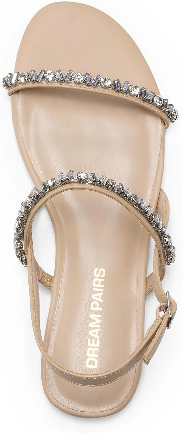 DREAM PAIRS Women's Rhinestone Sandals Open Toe Casual Dressy Sparkly Comfortable Flat Summer Shoes