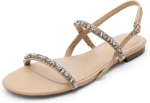 DREAM PAIRS Women's Rhinestone Sandals Open Toe Casual Dressy Sparkly Comfortable Flat Summer Shoes