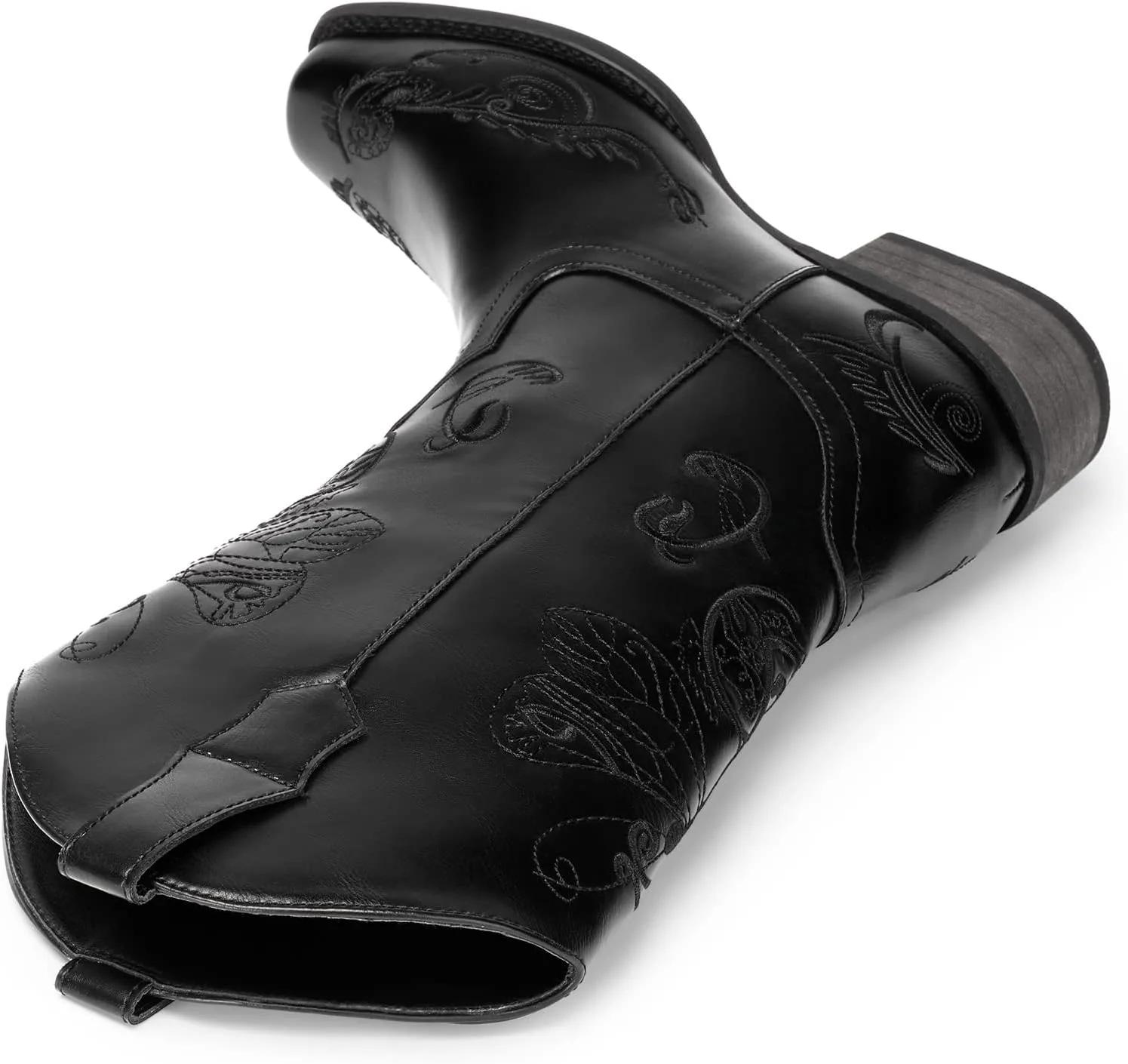 DREAM PAIRS Women's Square Toe Cowboy Cowgirl Boots Pull On Low Chunky Heel Mid Calf Western Boots with Embroidered Stitched for Theme Party Country Concert