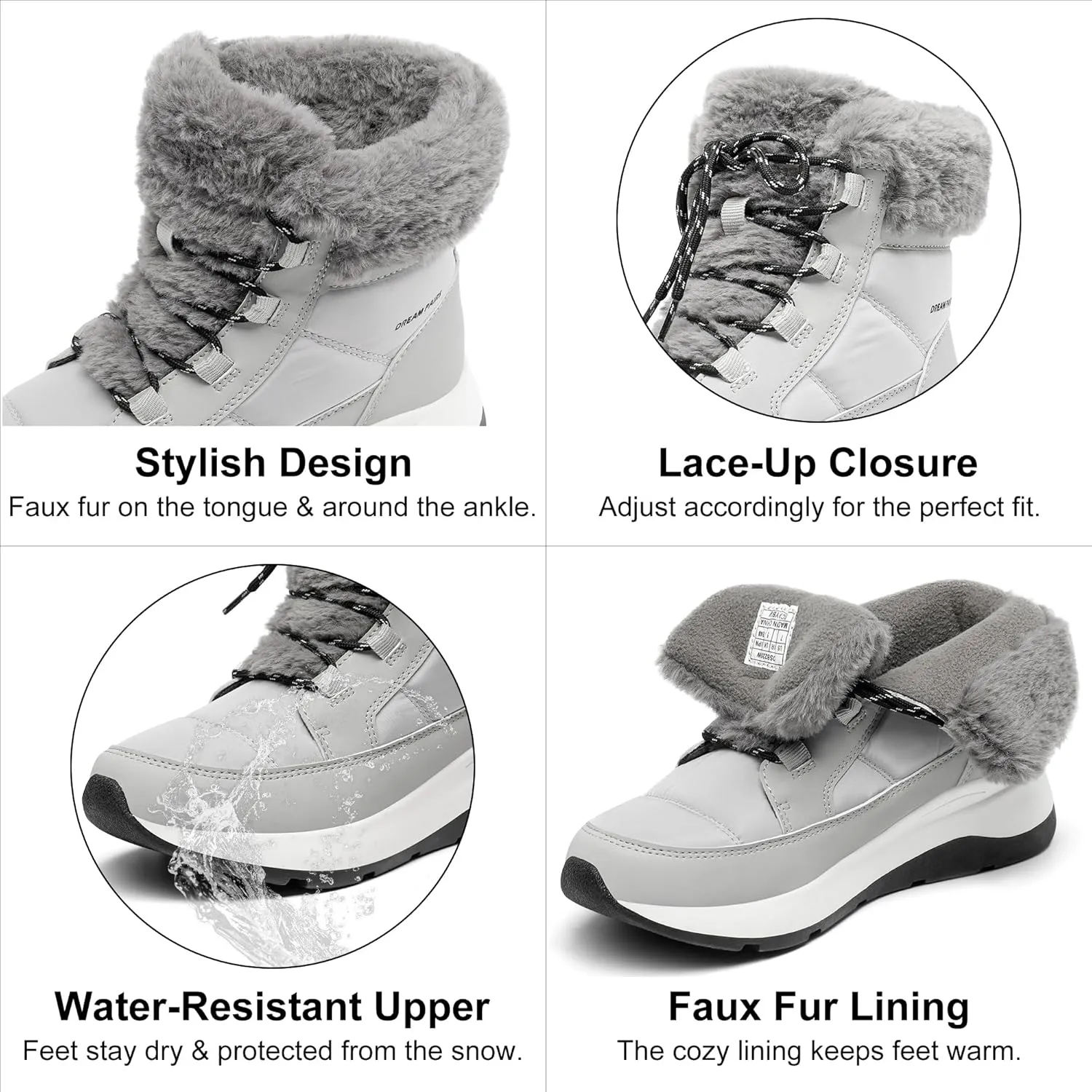 DREAM PAIRS Women's Winter Snow Boots, Faux Fur Waterproof Ankle Booties, Zaylee Ladies Comfortable Short Boots Outdoor