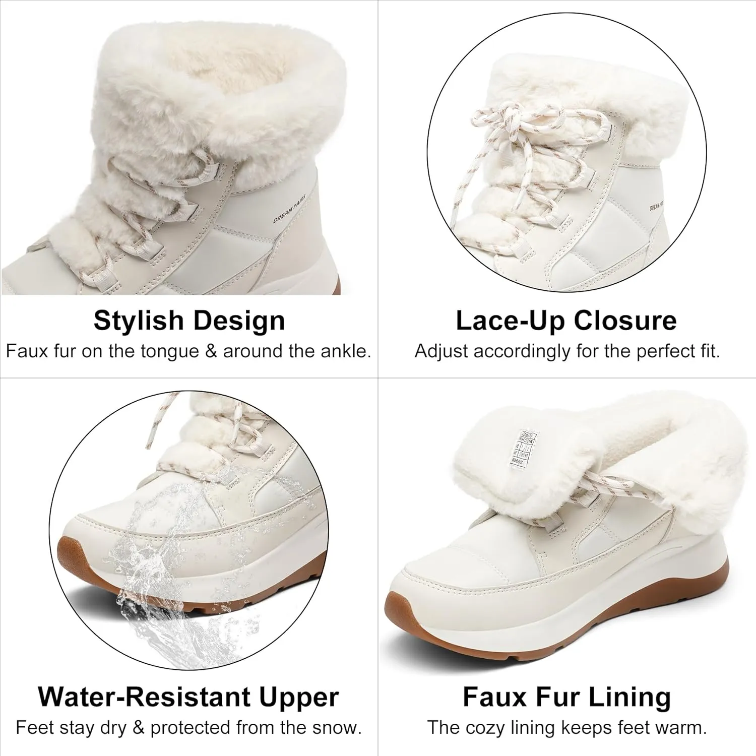 DREAM PAIRS Women's Winter Snow Boots, Faux Fur Waterproof Ankle Booties, Zaylee Ladies Comfortable Short Boots Outdoor