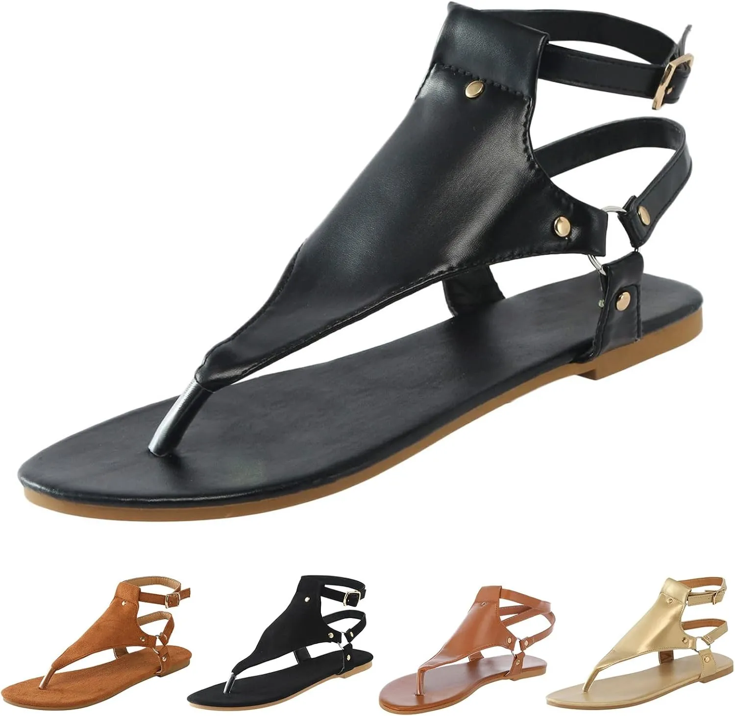 Dressy Thong Flip Flops for Women Open Toe Flat Beach Sandals Buckle Ankle Strap Casual Summer Shoes Outdoor Walking Sandal Ladies Casual Comfy Shoes Breathable Lightweight Sandals