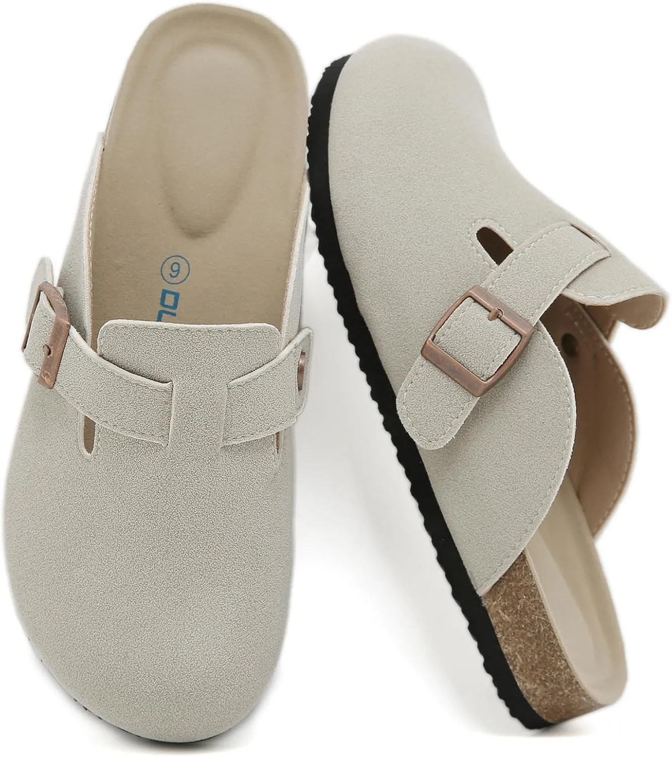 Dumalum Suede Clogs for Women & Men - Comfort Cork Footbed with Arch Support - Adjustable Buckle Mules Slip-On Sandals Unisex Potato Shoes Home Slippers