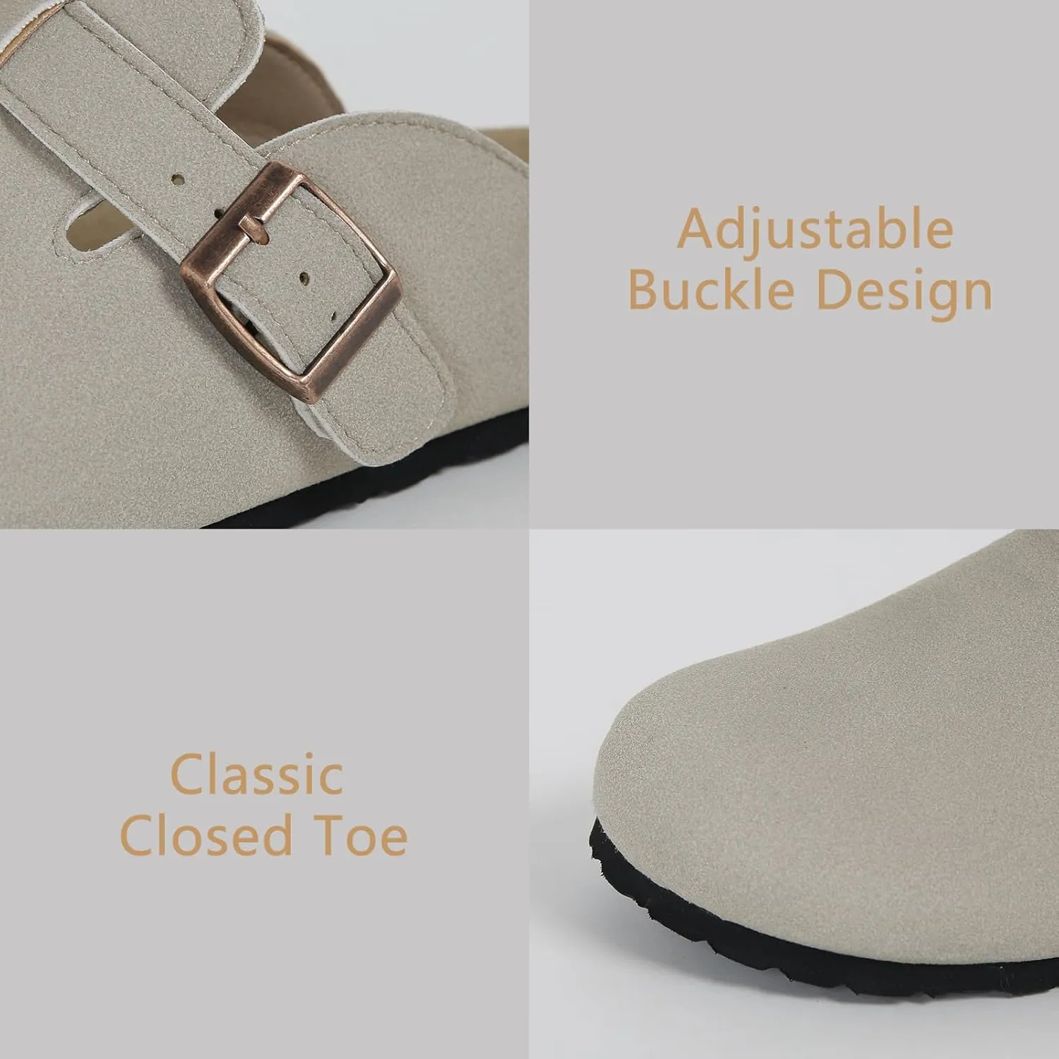 Dumalum Suede Clogs for Women & Men - Comfort Cork Footbed with Arch Support - Adjustable Buckle Mules Slip-On Sandals Unisex Potato Shoes Home Slippers