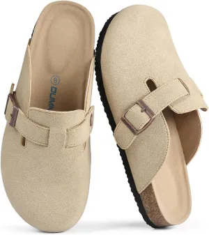 Dumalum Suede Clogs for Women & Men - Comfort Cork Footbed with Arch Support - Adjustable Buckle Mules Slip-On Sandals Unisex Potato Shoes Home Slippers