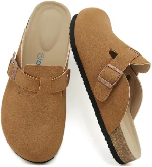 Dumalum Suede Clogs for Women & Men - Comfort Cork Footbed with Arch Support - Adjustable Buckle Mules Slip-On Sandals Unisex Potato Shoes Home Slippers
