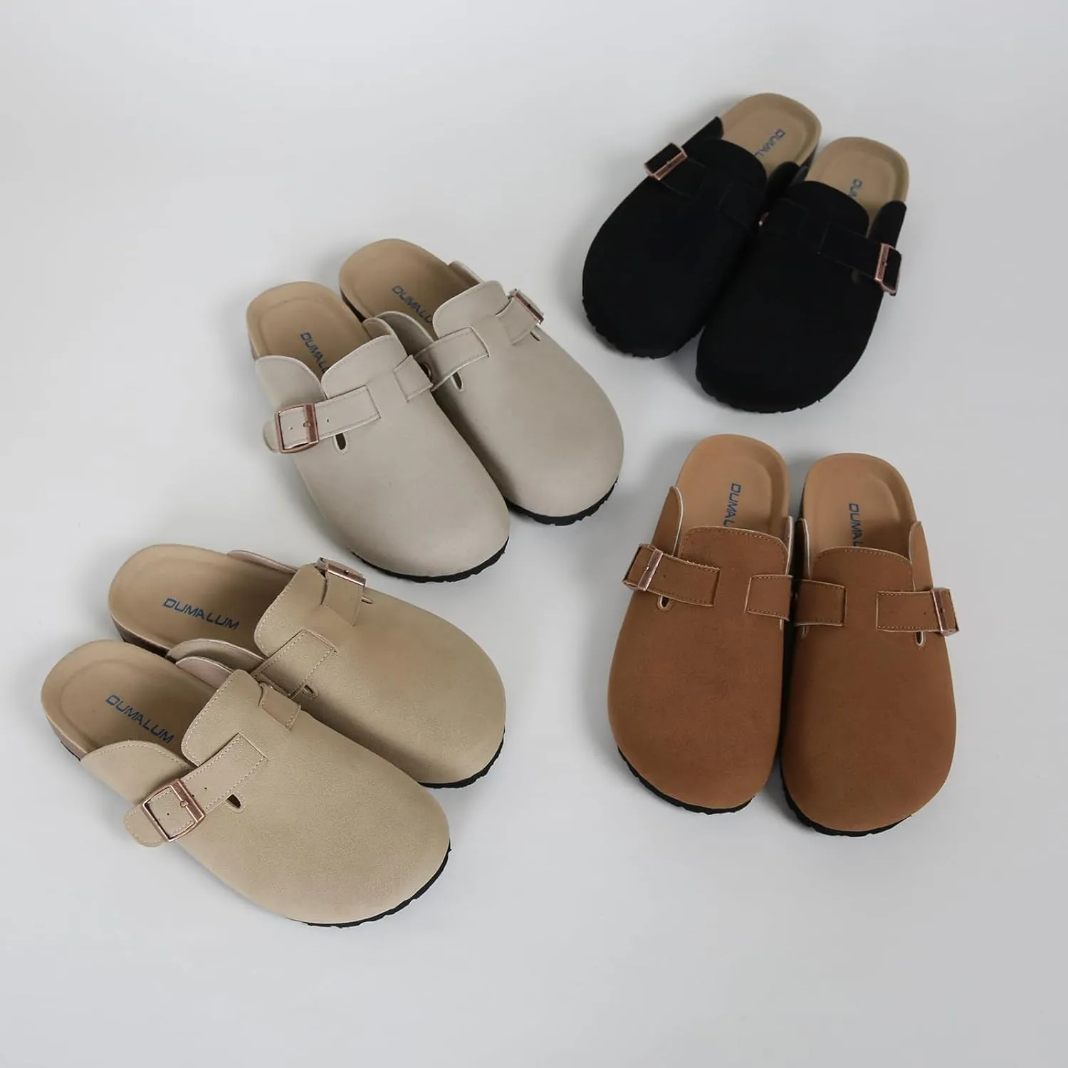 Dumalum Suede Clogs for Women & Men - Comfort Cork Footbed with Arch Support - Adjustable Buckle Mules Slip-On Sandals Unisex Potato Shoes Home Slippers