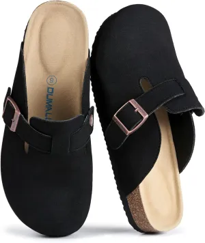 Dumalum Suede Clogs for Women & Men - Comfort Cork Footbed with Arch Support - Adjustable Buckle Mules Slip-On Sandals Unisex Potato Shoes Home Slippers