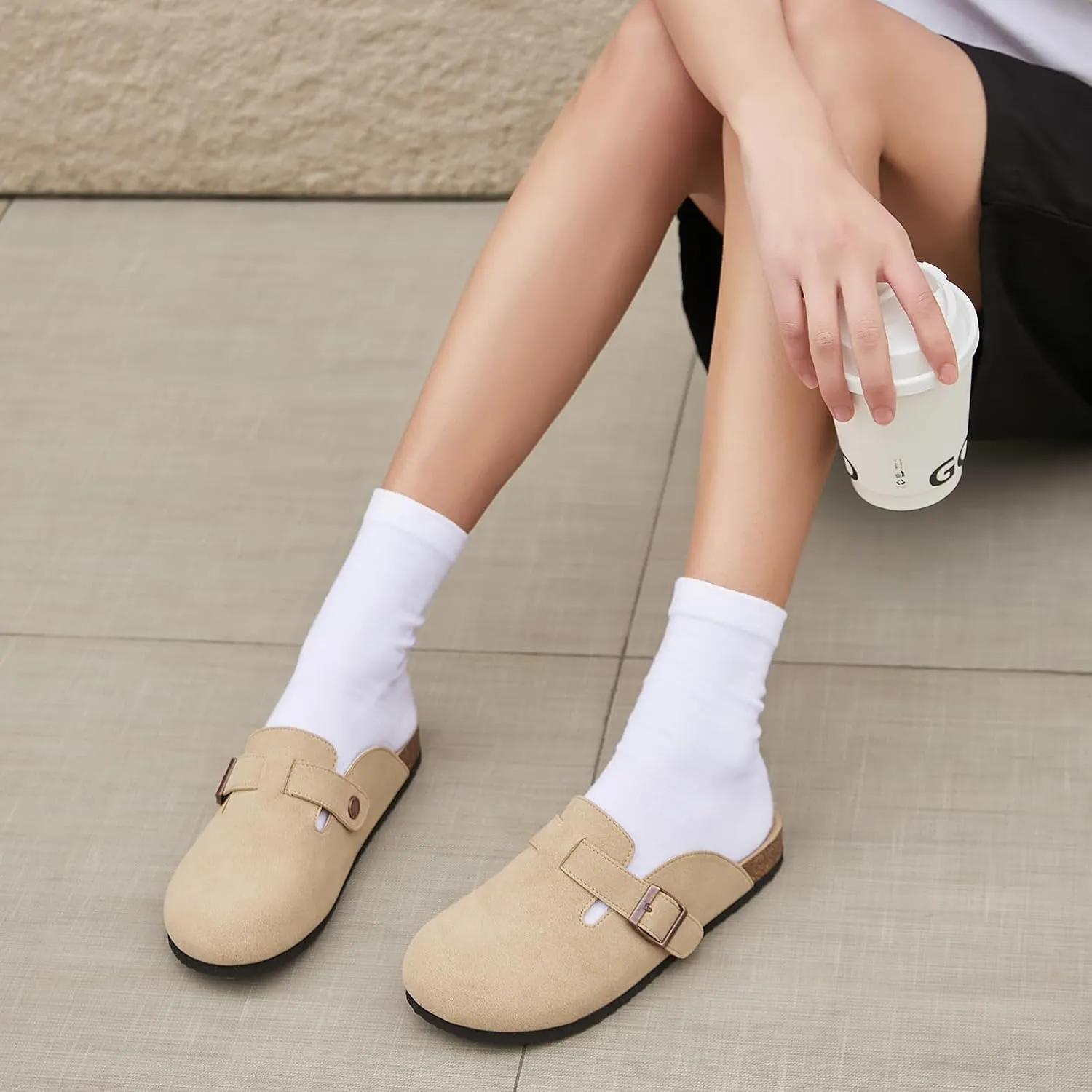 Dumalum Suede Clogs for Women & Men - Comfort Cork Footbed with Arch Support - Adjustable Buckle Mules Slip-On Sandals Unisex Potato Shoes Home Slippers