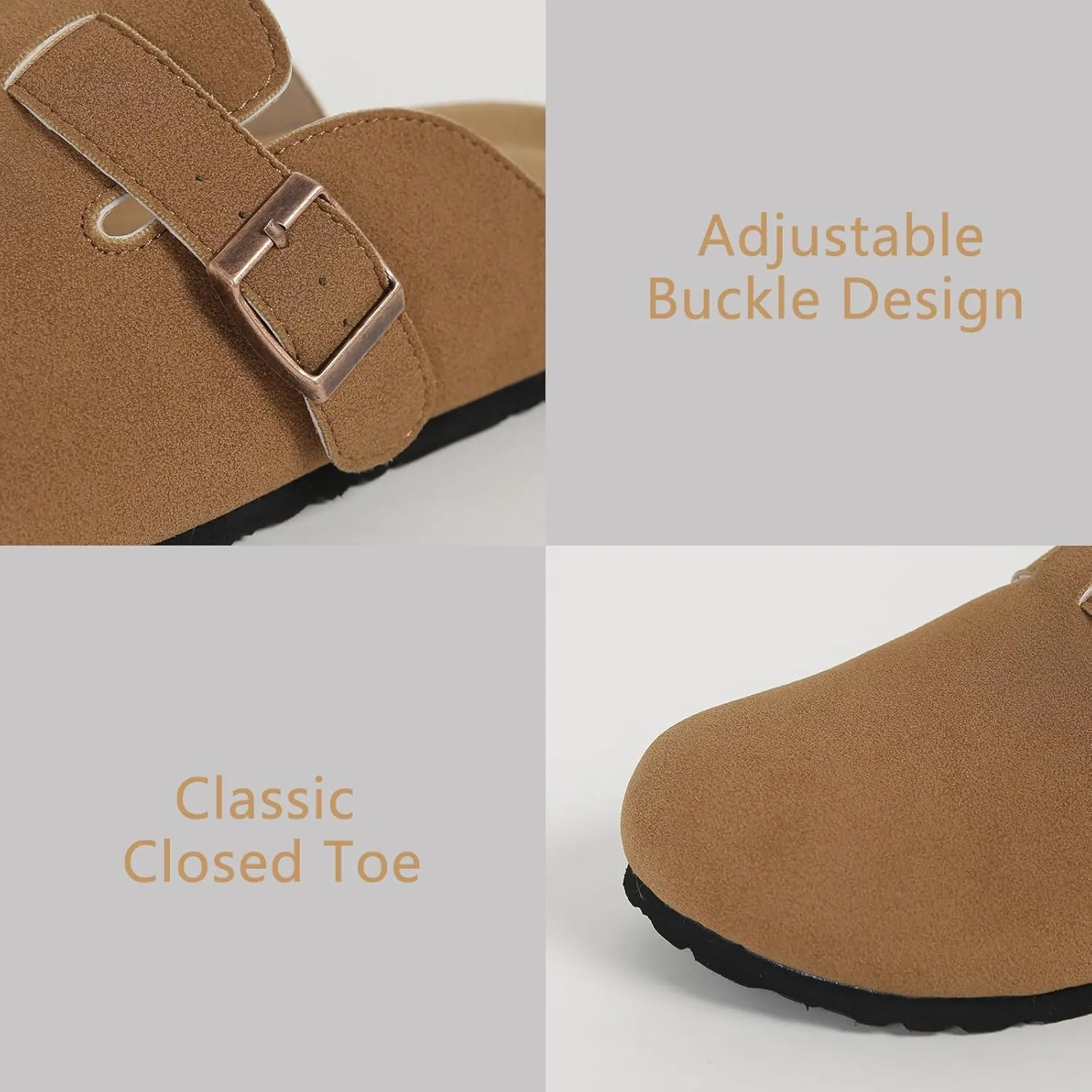 Dumalum Suede Clogs for Women & Men - Comfort Cork Footbed with Arch Support - Adjustable Buckle Mules Slip-On Sandals Unisex Potato Shoes Home Slippers