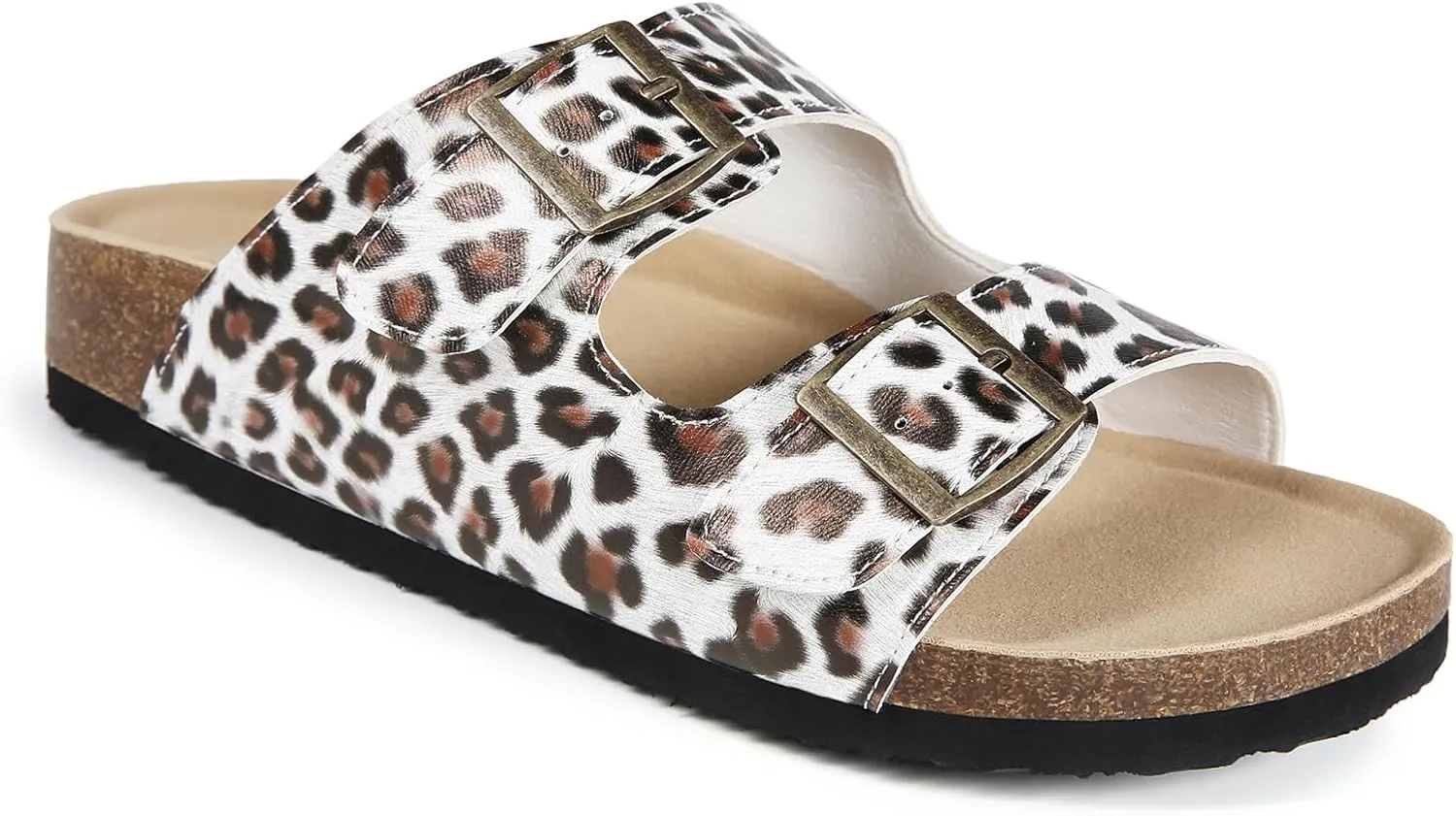Dumalum Womens Flat Sandals with Cork Footbed Open Toe Slides Adjustable Slip On Slippers for Summer Beach Sandals Arch Support Size 6-12