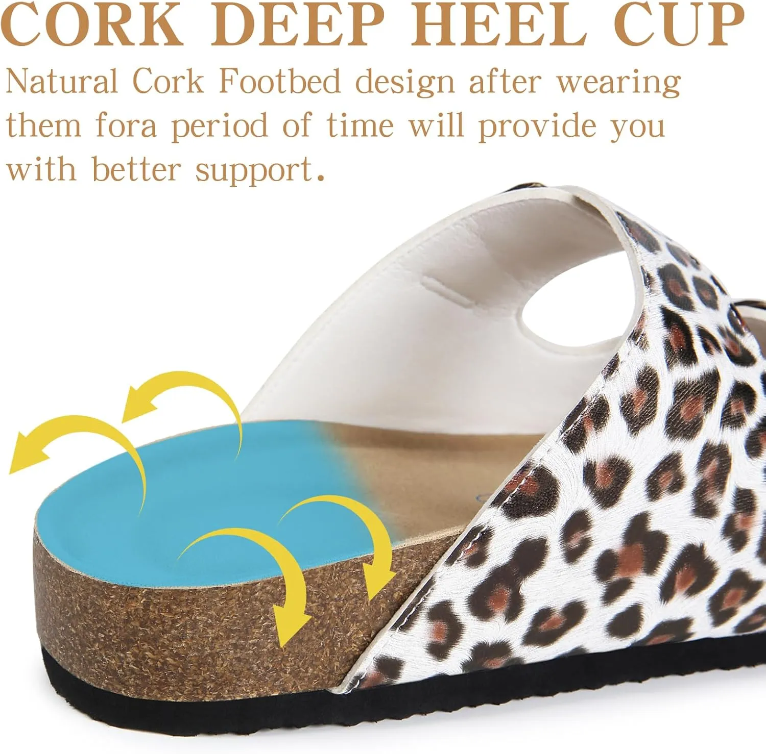 Dumalum Womens Flat Sandals with Cork Footbed Open Toe Slides Adjustable Slip On Slippers for Summer Beach Sandals Arch Support Size 6-12