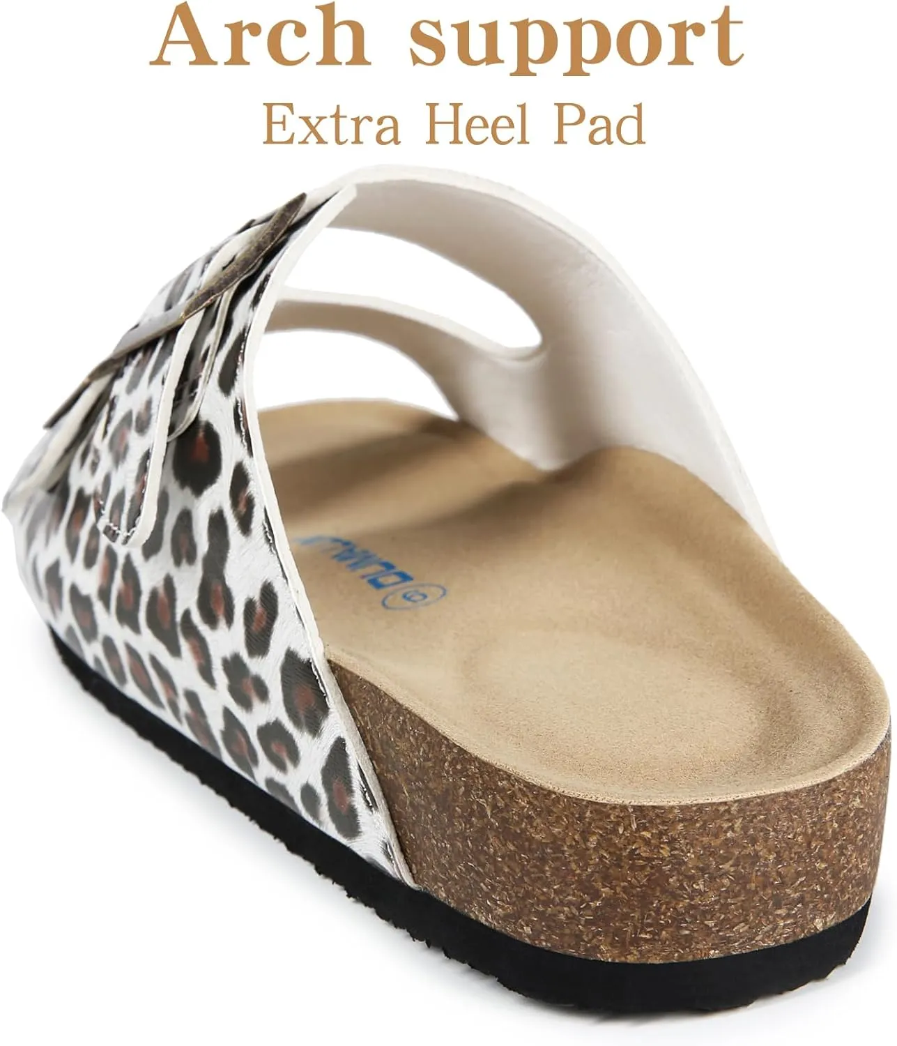 Dumalum Womens Flat Sandals with Cork Footbed Open Toe Slides Adjustable Slip On Slippers for Summer Beach Sandals Arch Support Size 6-12