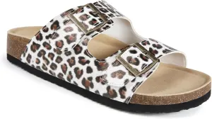 Dumalum Womens Flat Sandals with Cork Footbed Open Toe Slides Adjustable Slip On Slippers for Summer Beach Sandals Arch Support Size 6-12