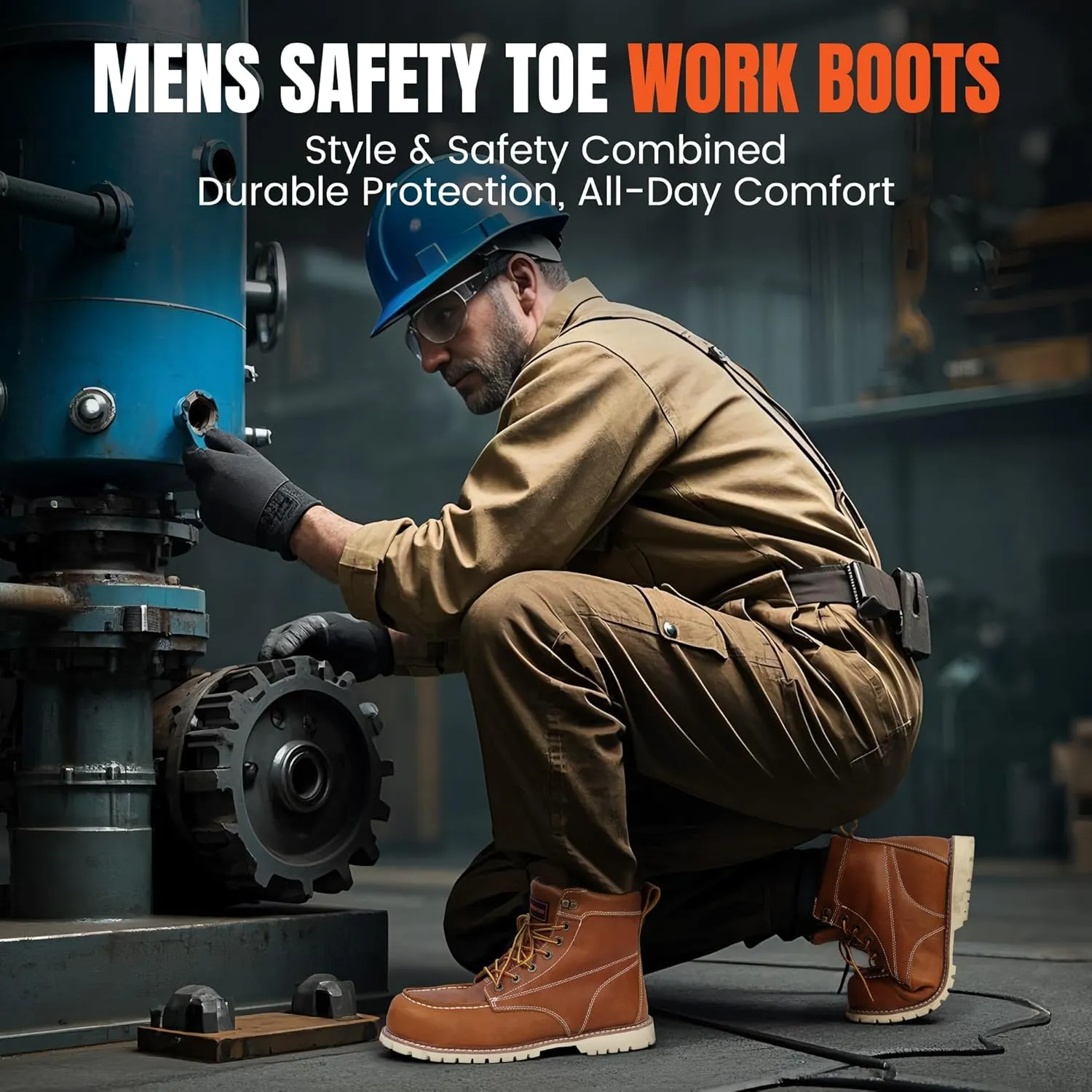 DURAWERK Men's Composite Toe Work Boots, Non-Slip Safety Shoes, Water-Resistant Leather Construction Boots