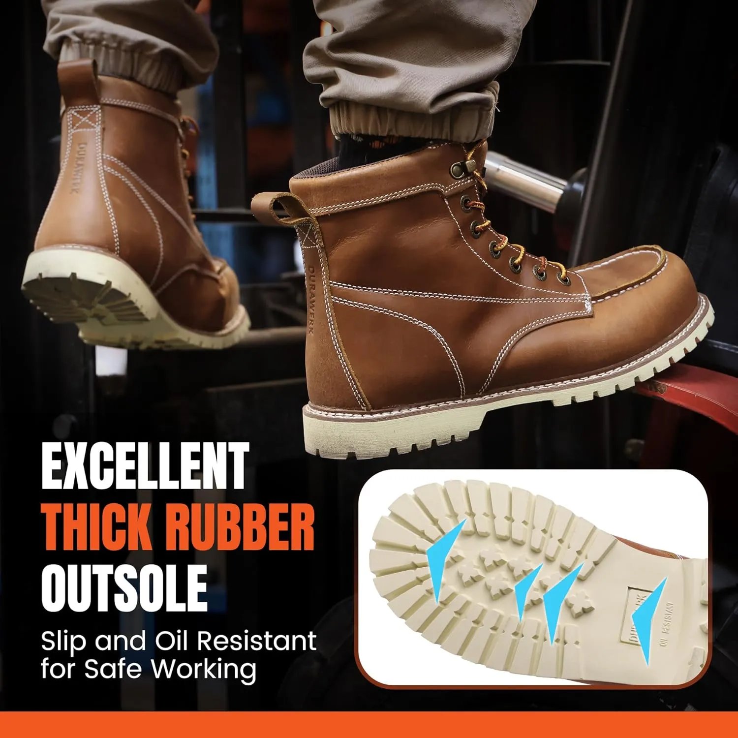 DURAWERK Men's Composite Toe Work Boots, Non-Slip Safety Shoes, Water-Resistant Leather Construction Boots