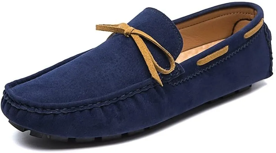 Easy to Put and Remove. Smoking Loafer Driving Moccasins for Men Vegan Leather Deck Shoes Stitching Details Suede Vamp Rubber Sole Resistant Flexible Flat Heel Lightweight for All Occasions