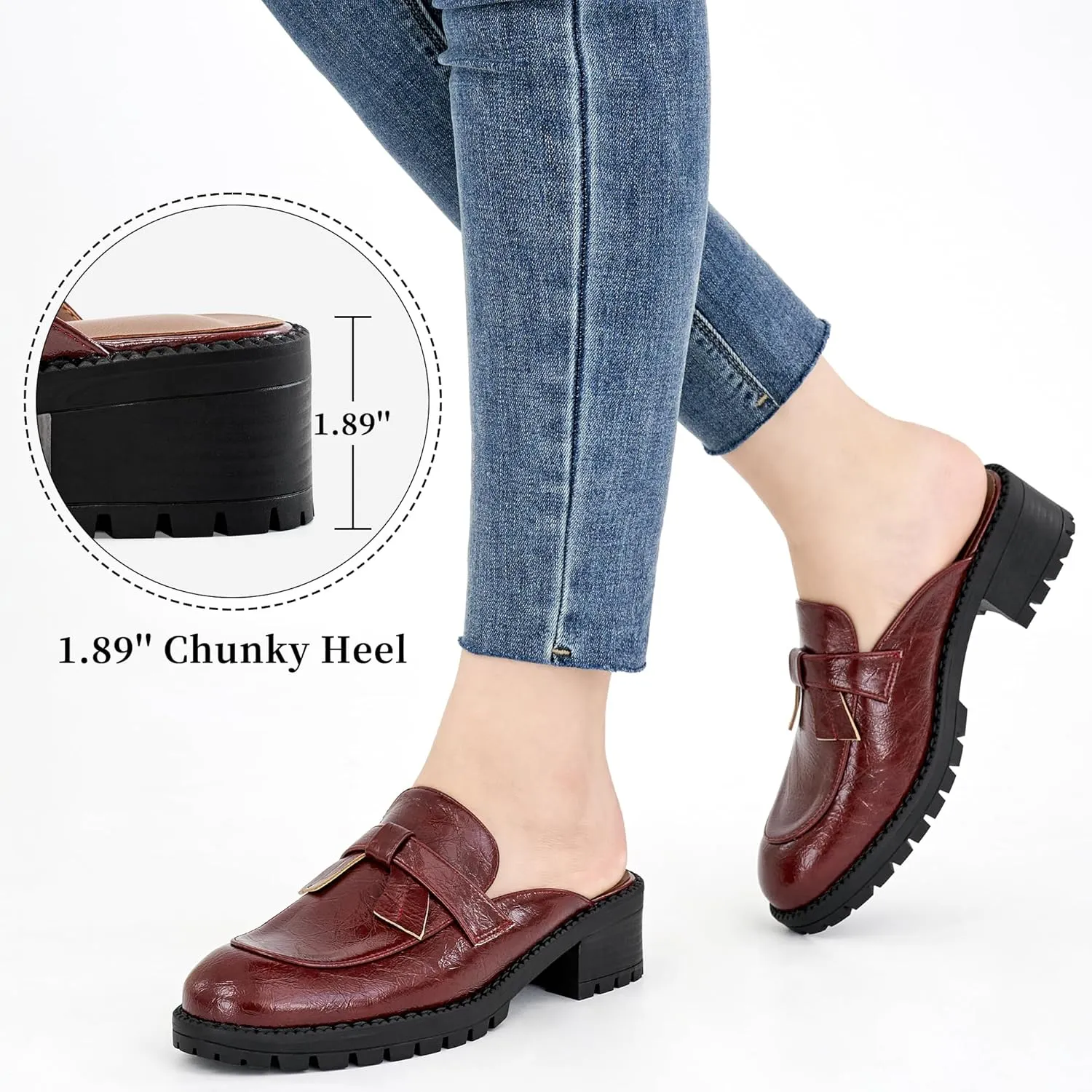Ecetana Mules for Women Dressy Comfortable Slip on Chunky Backless Loafers Casual Slides Shoes for Business Fashion