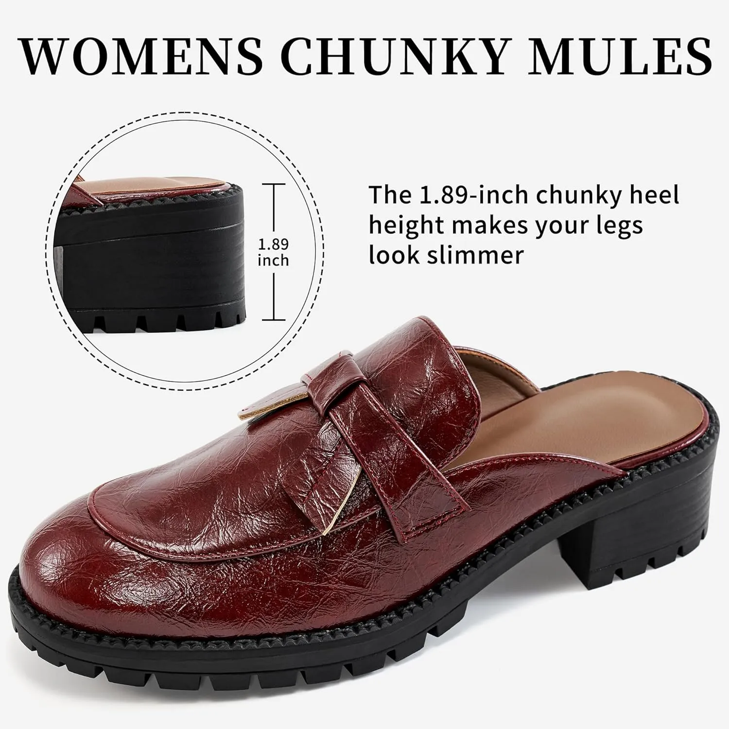 Ecetana Mules for Women Dressy Comfortable Slip on Chunky Backless Loafers Casual Slides Shoes for Business Fashion